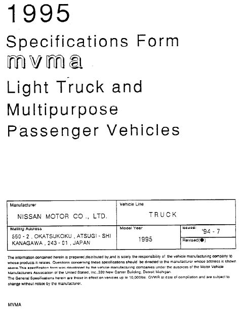 1995 Nissan Pickup & MPV MVMA