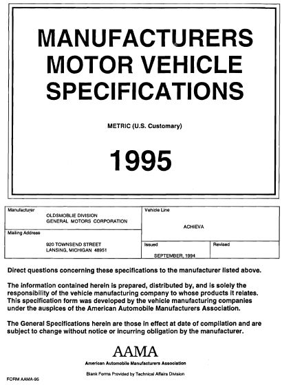 1995 Oldsmobile Achieva MVMA